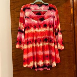 Cocomo. Womens XL. Red, orange, pink, peach, and Black top